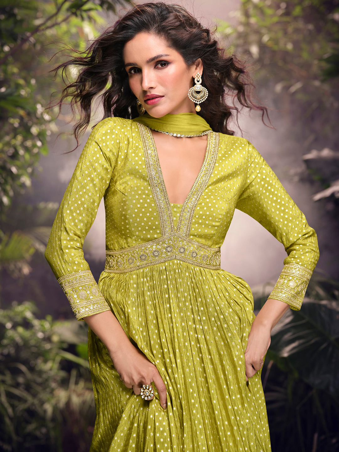 Simar Jacquard Festive Readymade Gown in Beig with Zari work-750057