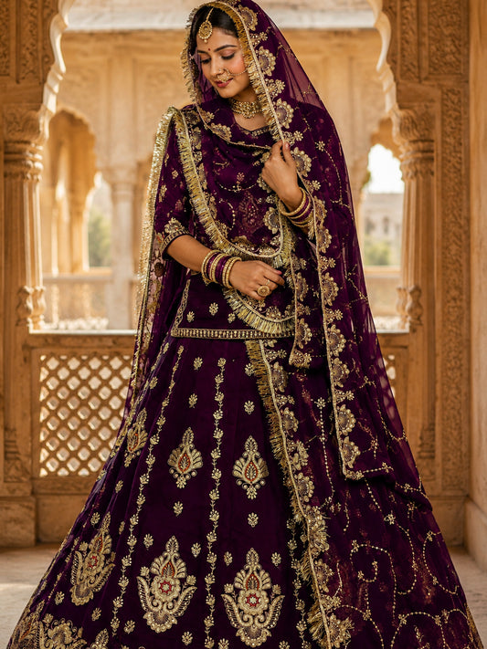 Deep Purple Half Pure Rajputi Poshak with Heavy Gold Zari Sequence work -91986