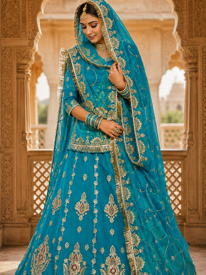 Blue Half Pure Rajputi Poshak with Heavy Gold Zari Sequence work -91987