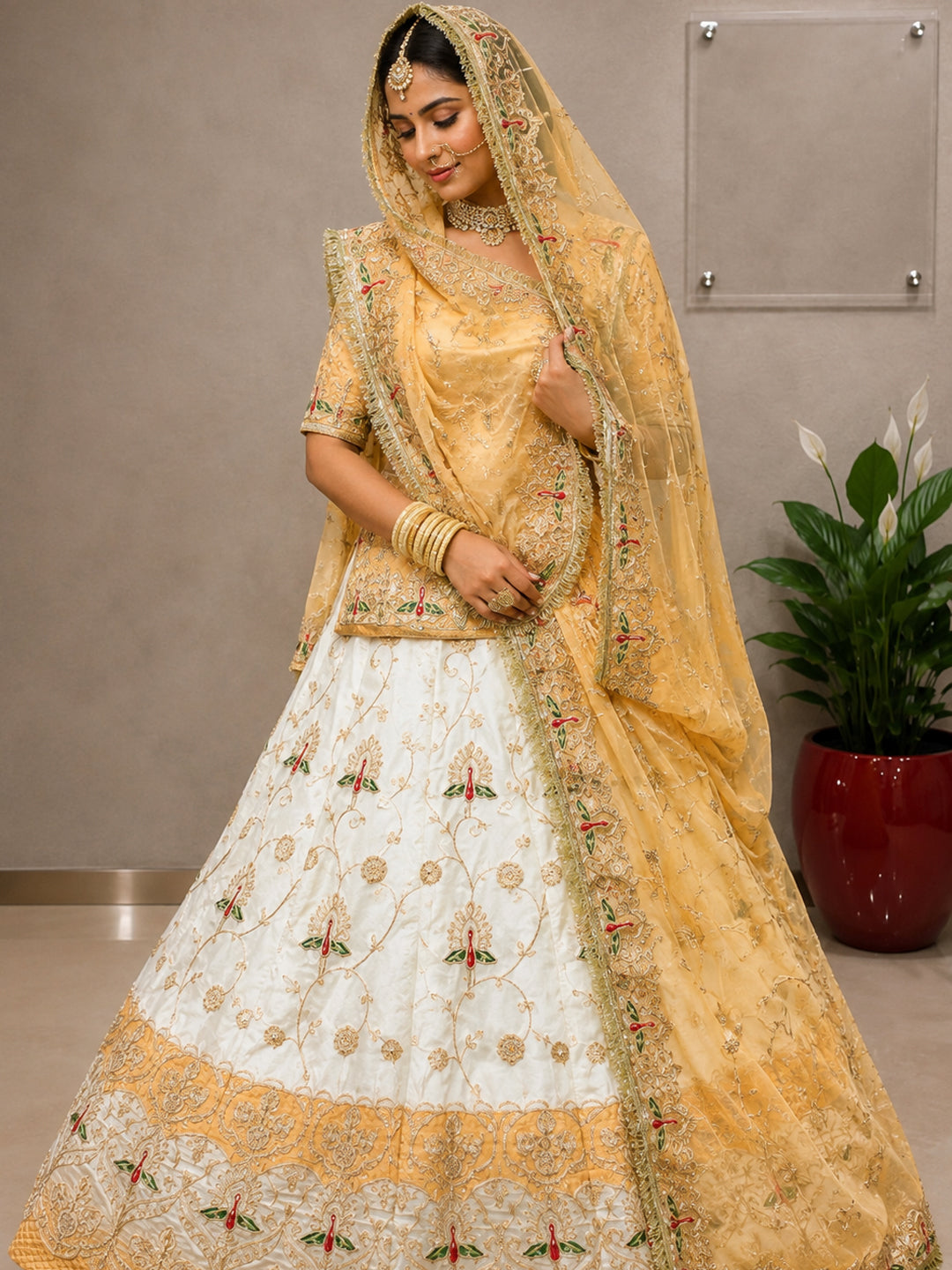 Designer Double-Shaded Blooming Silk Rajputi Poshak with 4-Meter Flare and Heavy Zari Work-91992