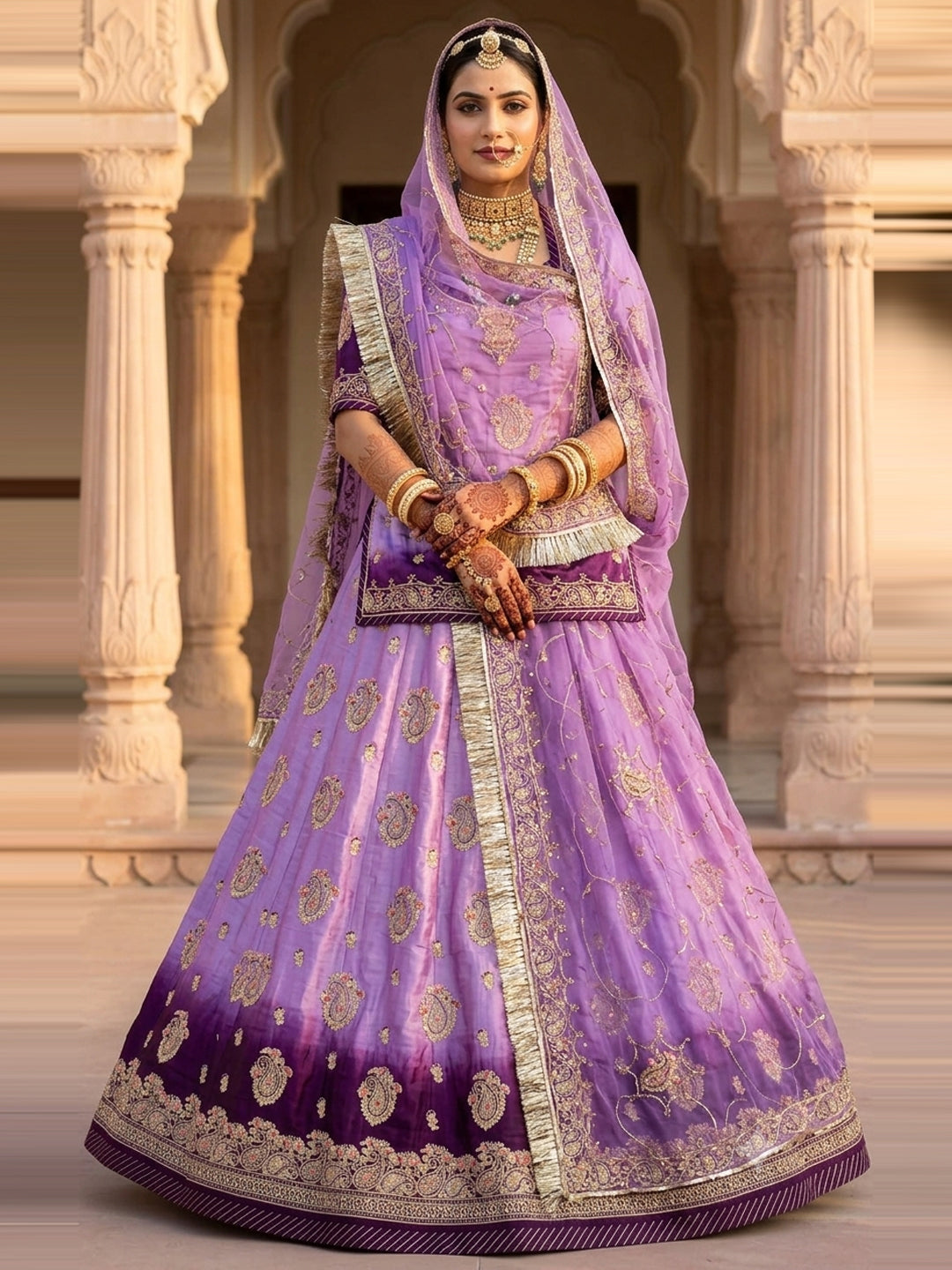 Double Shaded Upada Silk Rajputi Poshak | Wedding Partywear for Women-91968