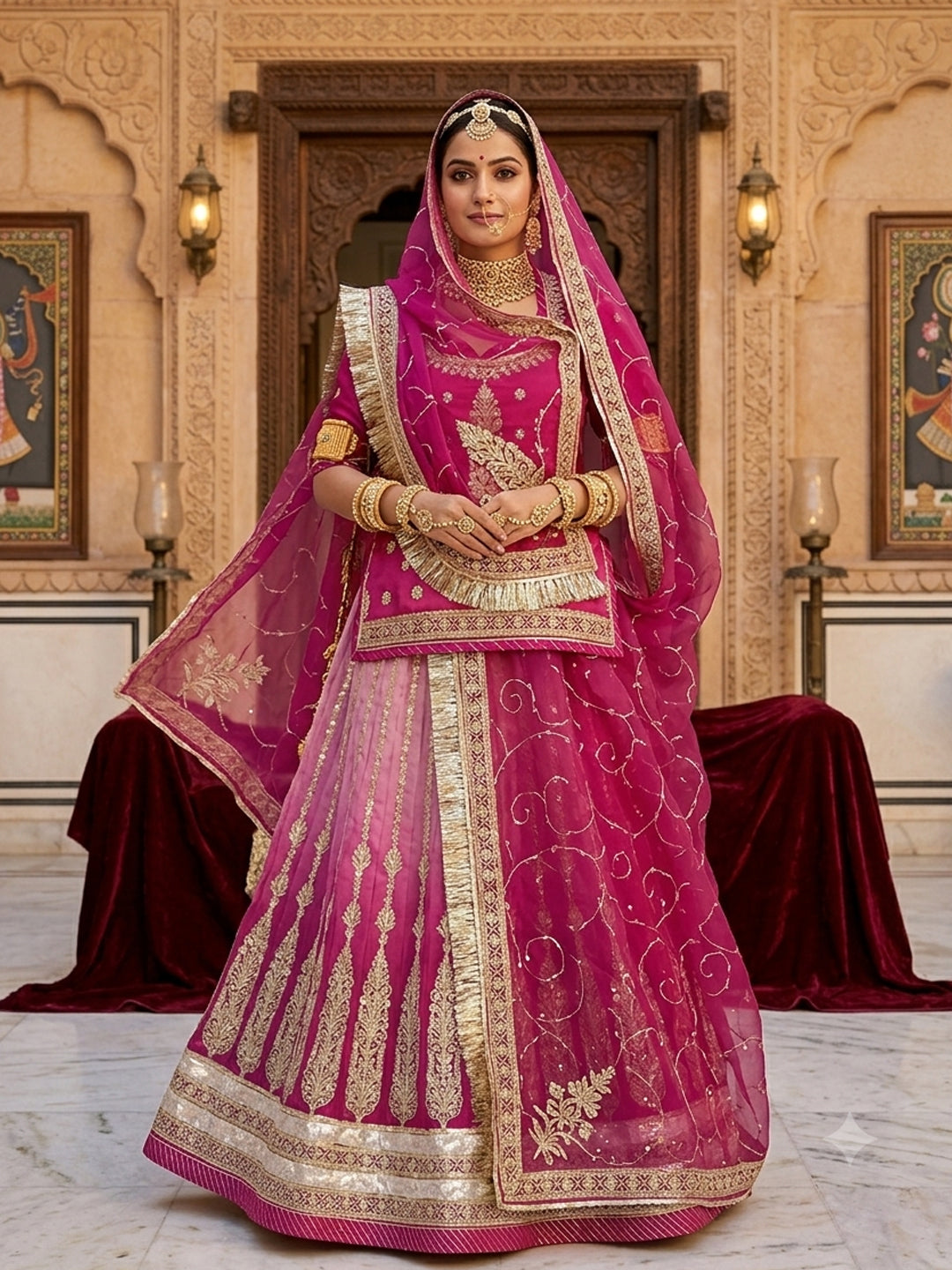Premium Silk Wedding Wear Rajputi Poshak for Women in Pink-91952