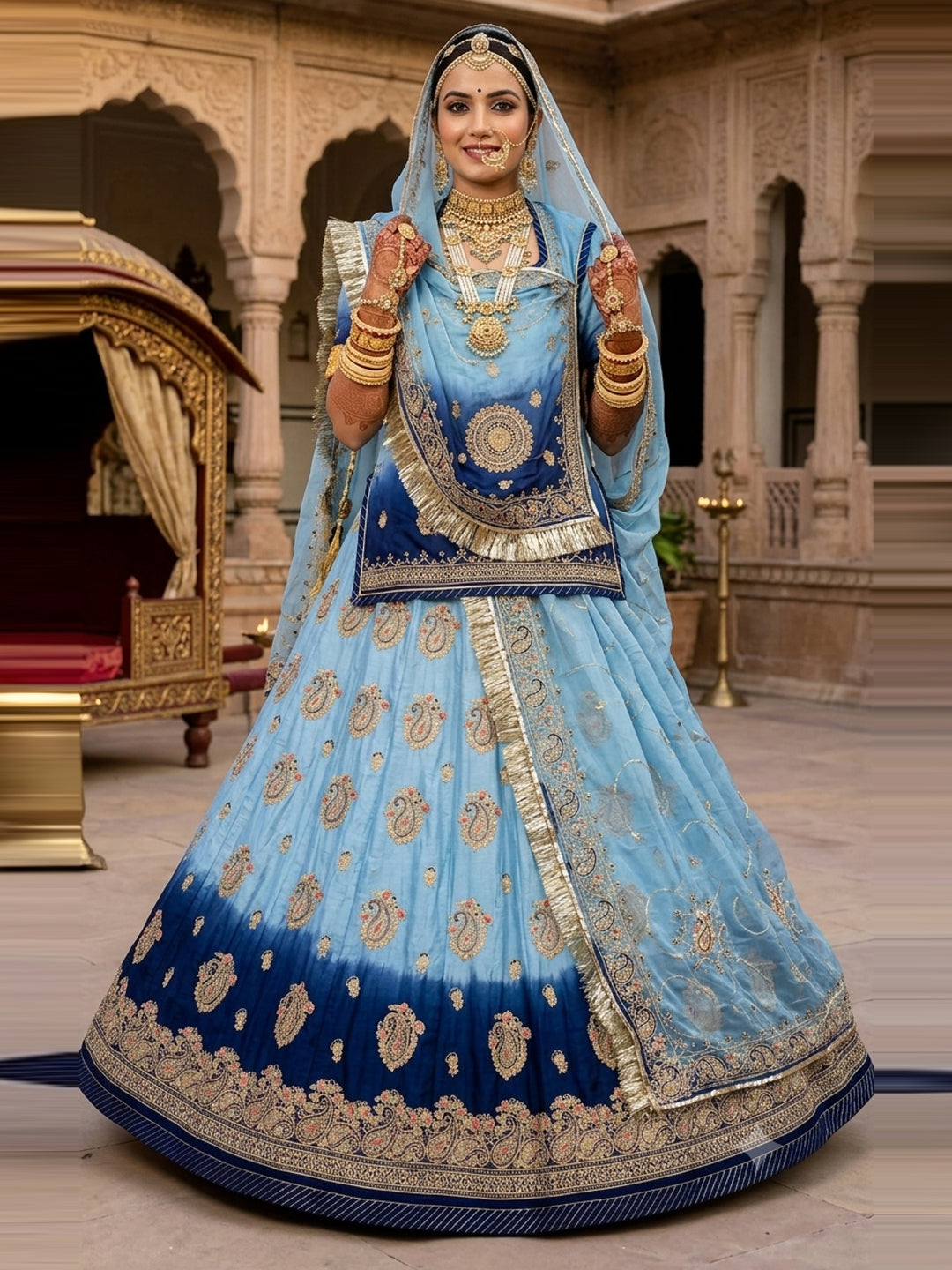 Double Shaded Upada Silk Rajputi Poshak | Wedding Partywear for Women-91969