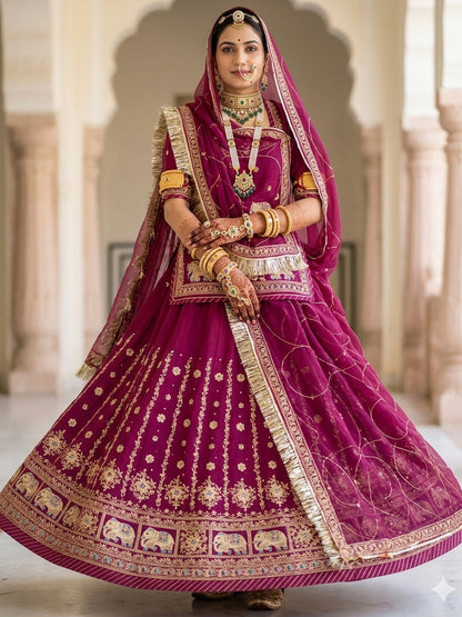 Purple Premium Half Pure Rajputi Poshak with Traditional Lafa and Sequence Work for Woman-91918