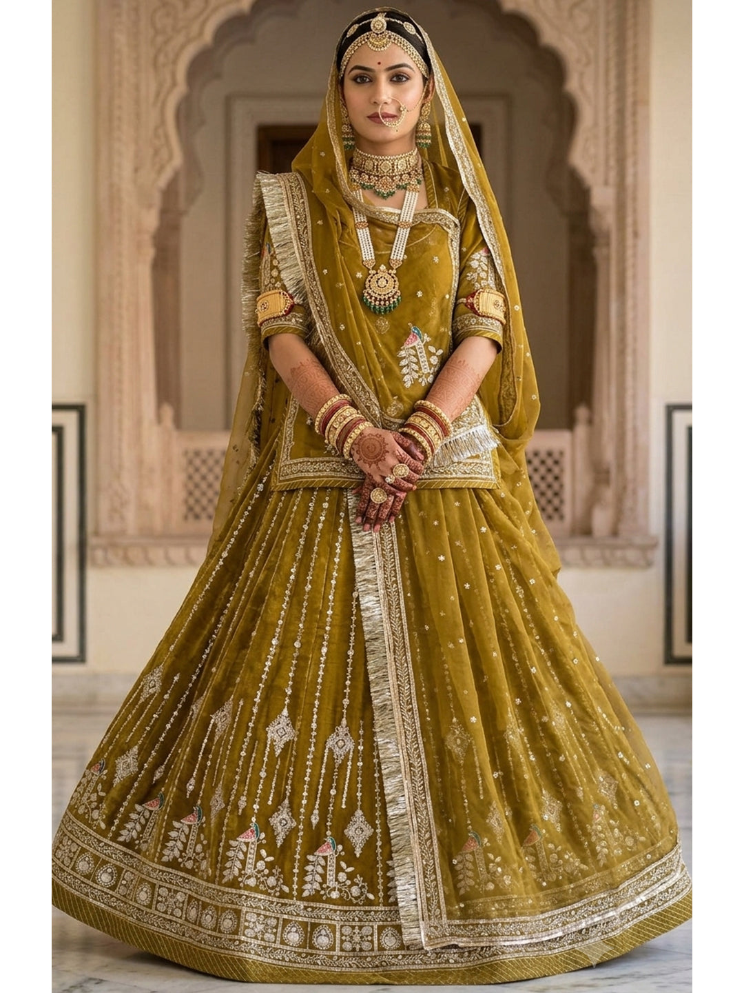 Half Pure Rajputi Poshak - Traditional Rajasthani Dress with Multi Jari Sequence Work-92060