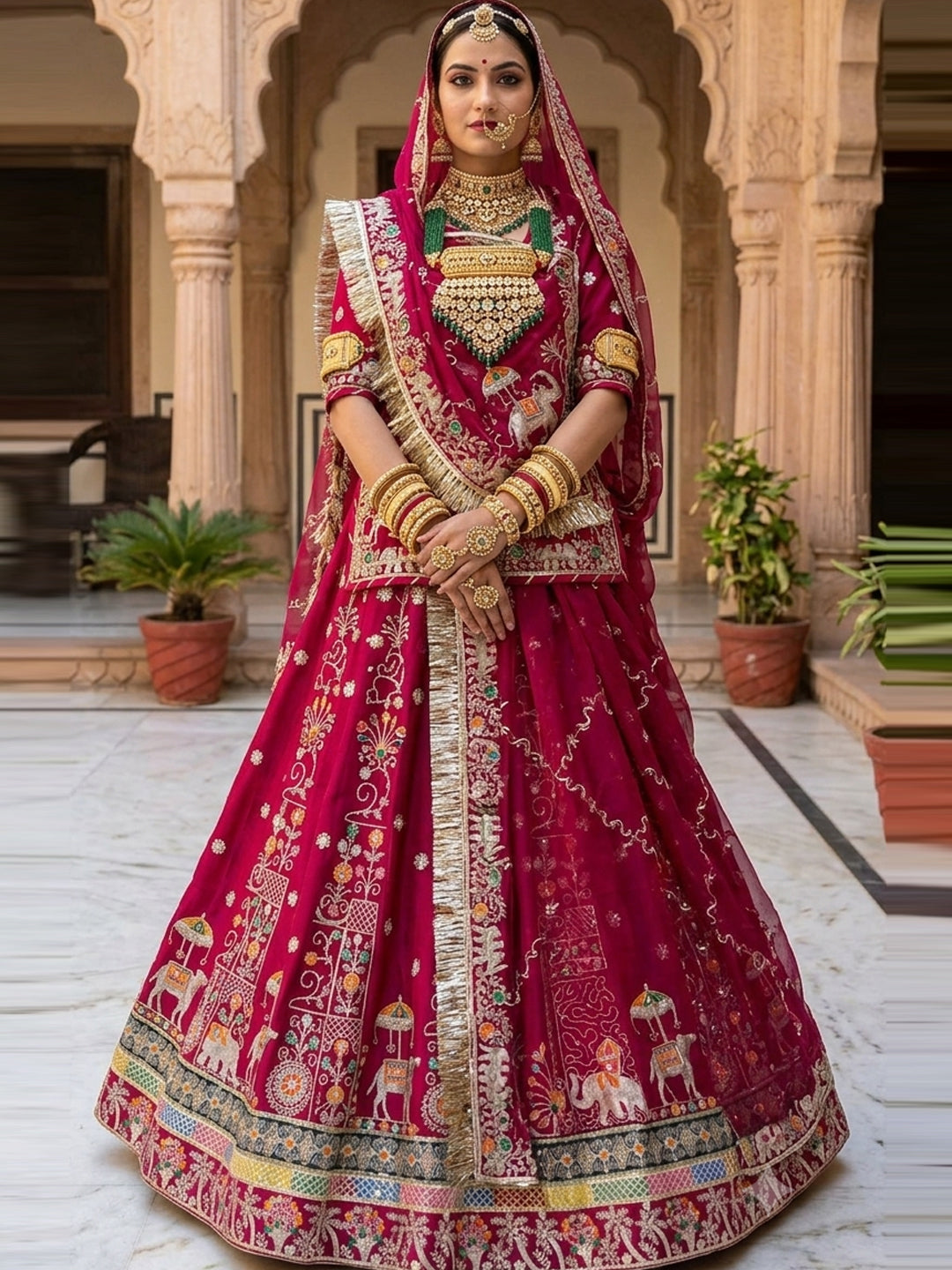 4 Meter Flare Half Pure Poshak - Vintage Rajasthani Rajputi Dress with Sequence Work-92045