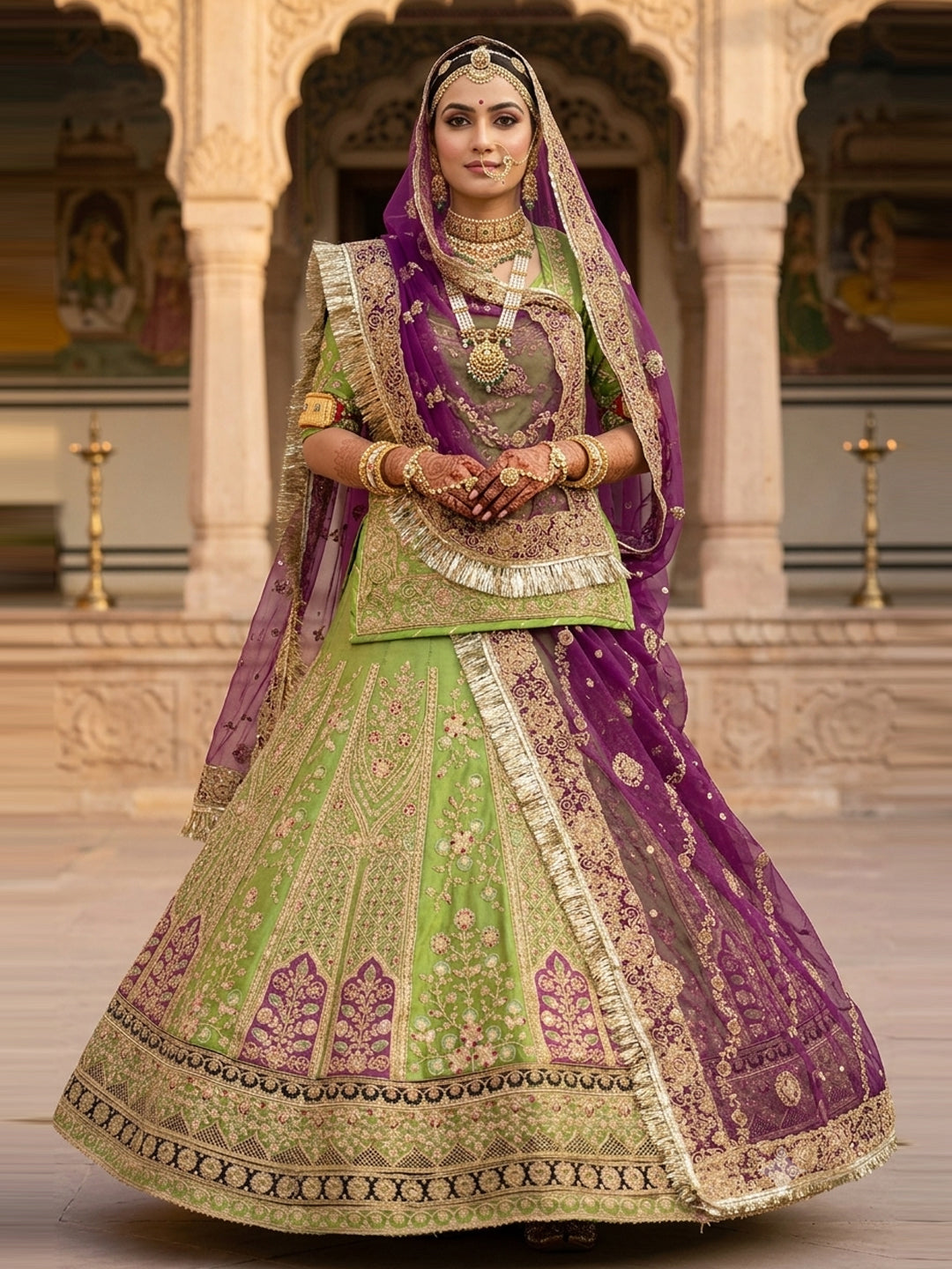 Royal Contrast Viscous Rajputi Poshak Set with Grand 5 Meter Volume Flare-91975