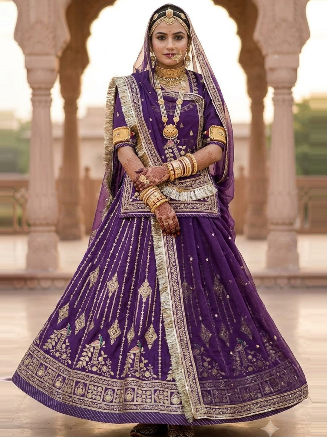 Half Pure Rajputi Poshak - Traditional Rajasthani Dress with Multi Jari Sequence Work-92062