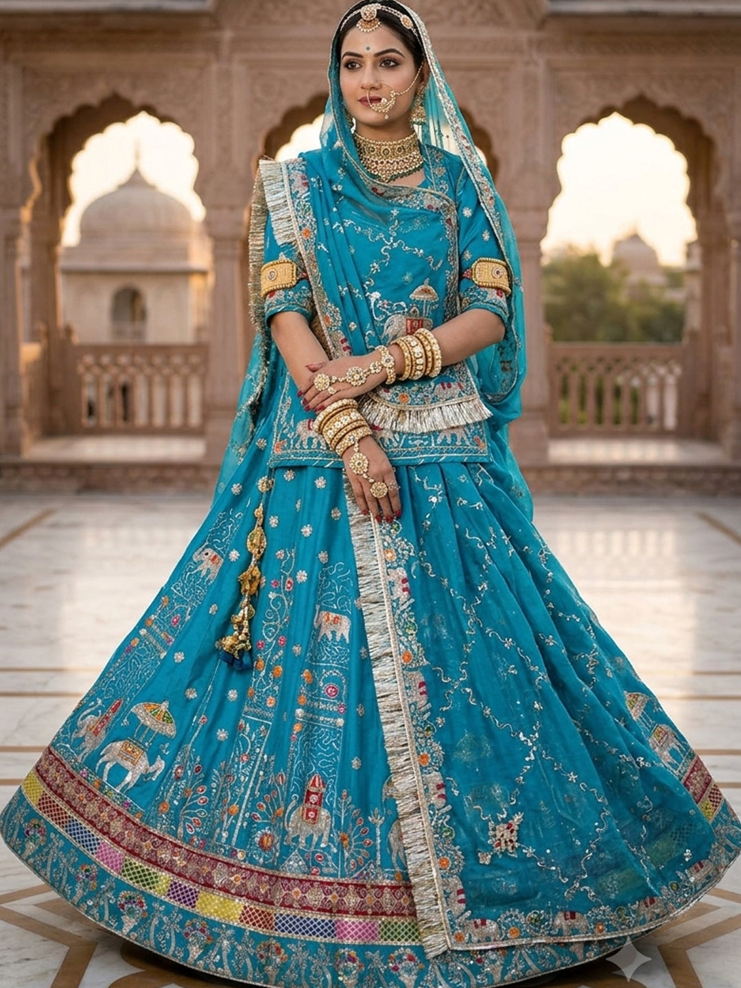 4 Meter Flare Half Pure Poshak - Vintage Rajasthani Rajputi Dress with Sequence Work-92041