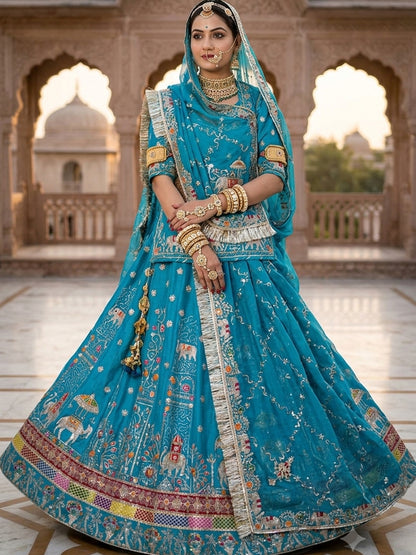 4 Meter Flare Half Pure Poshak - Vintage Rajasthani Rajputi Dress with Sequence Work-92041