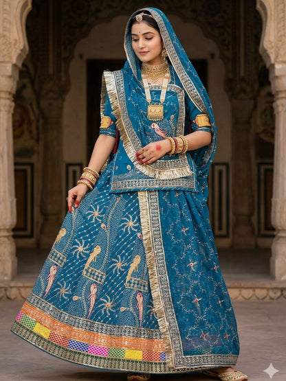 Blue Premium Royal Pure Rajputi Poshak – 4 Meter Flare Wedding Wear for Women-91913