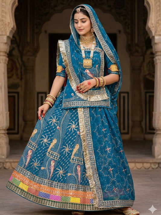 Blue Premium Royal Pure Rajputi Poshak – 4 Meter Flare Wedding Wear for Women-91913
