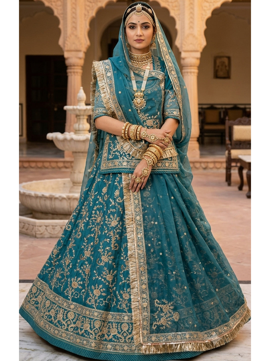 Half Pure Rajputi Poshak - Traditional Rajasthani Dress with Multi Jari Sequence Work-92053