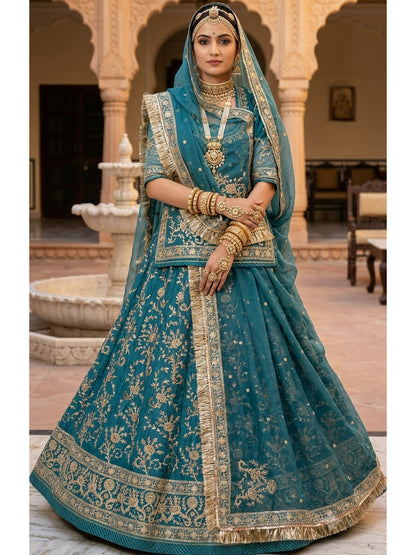 Half Pure Rajputi Poshak - Traditional Rajasthani Dress with Multi Jari Sequence Work-92053