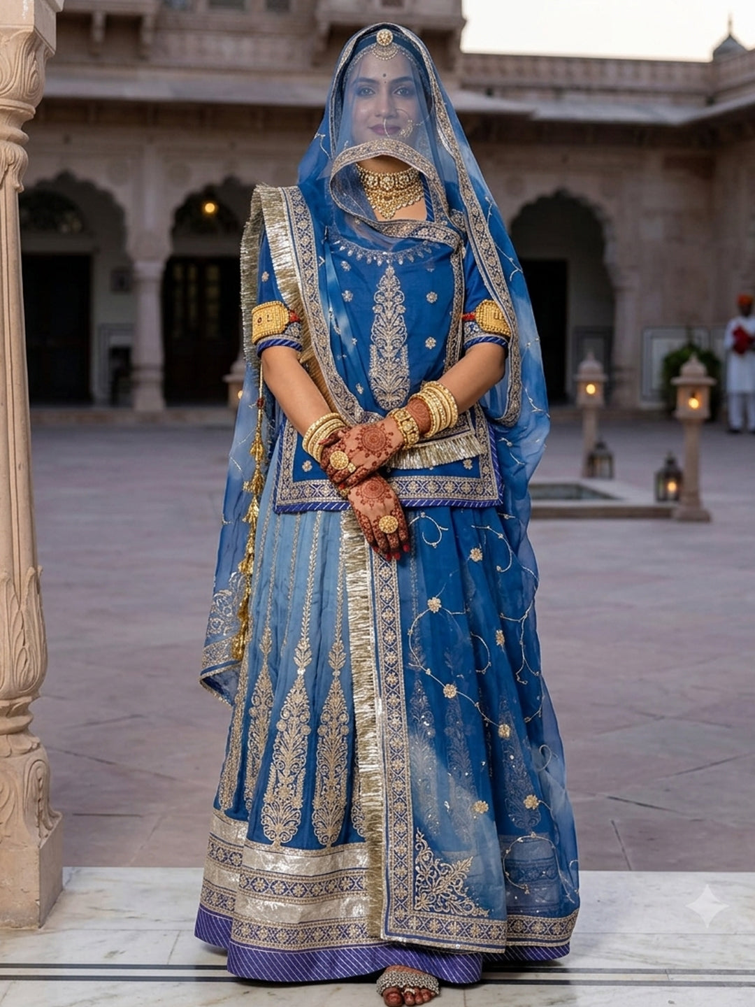 Premium Silk Wedding Wear Rajputi Poshak for Women in Blue-91951