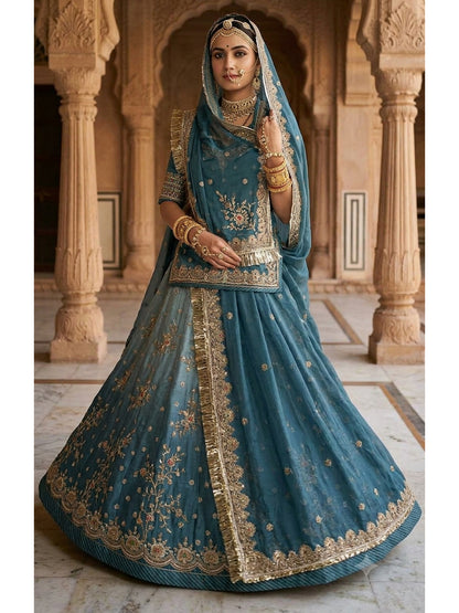 Double Shaded  4-Meter Flare Vintage Rajasthani Simar Silk Rajputi Poshak for Women-92068