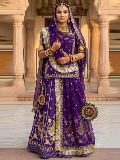 Fandy Silk Wedding Wear Rajputi Poshak for Woman in Blue -91953