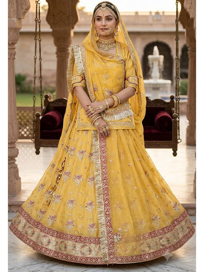 4-Meter Flare Vintage Rajasthani Gabana Tissue Silk Rajputi Poshak for Women-92046