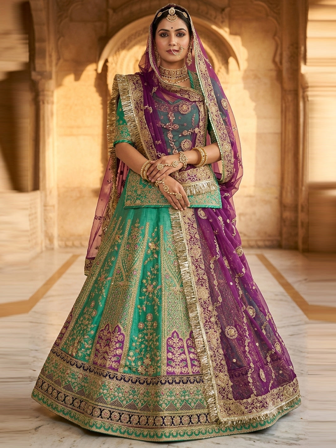 Royal Contrast Viscous Rajputi Poshak Set with Grand 5 Meter Volume Flare-91976