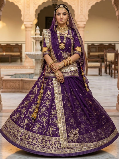 Half Pure Rajputi Poshak - Traditional Rajasthani Dress with Multi Jari Sequence Work-92055