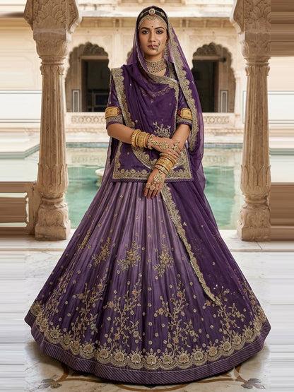 Double Shaded  4-Meter Flare Vintage Rajasthani Simar Silk Rajputi Poshak for Women-92069