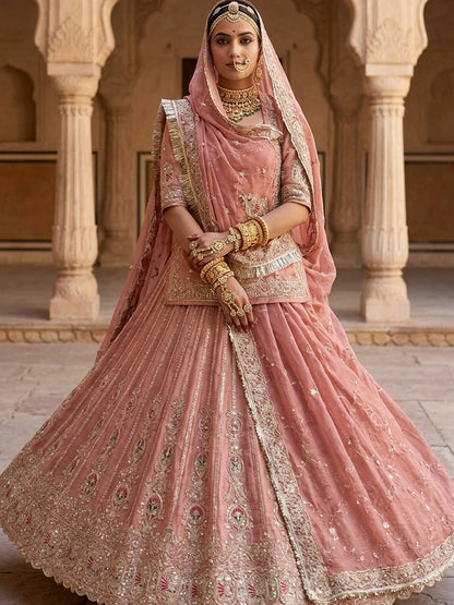 4-Meter Flare Vintage Rajasthani Gabana Tissue Silk Rajputi Poshak for Women-92037