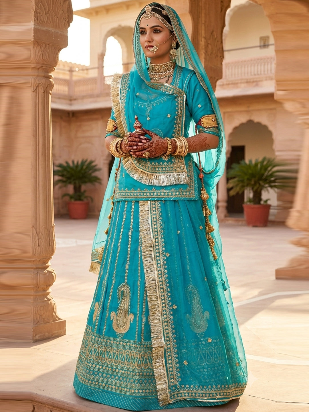 Sinduri Crush Part Wear Rajputi Poshak for Women in Blue -91944