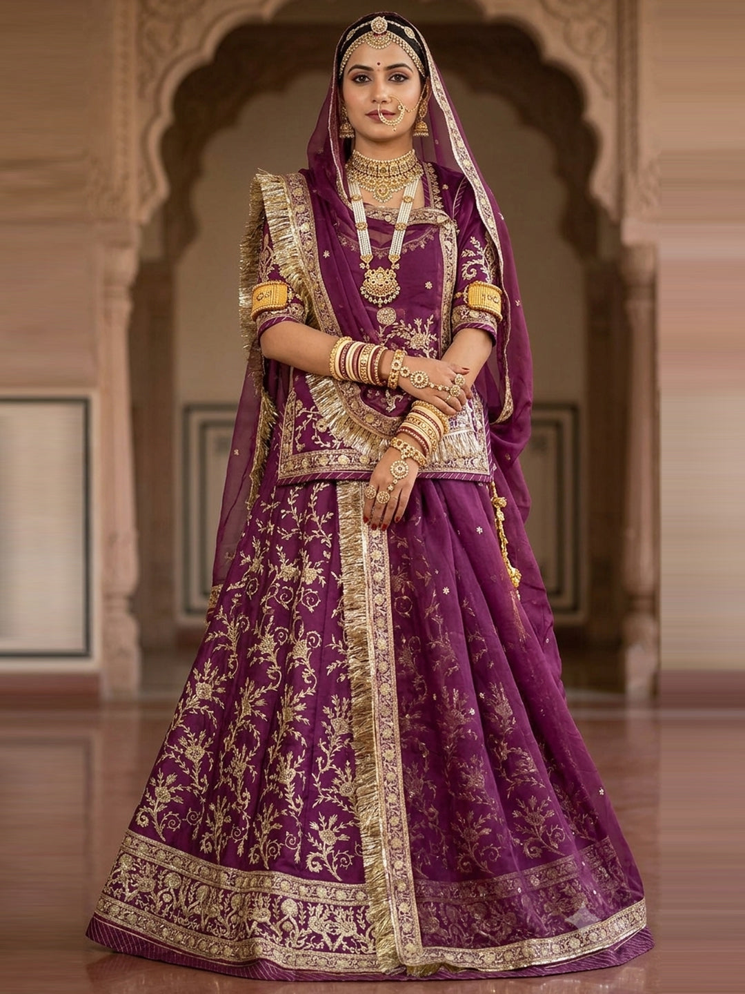 Half Pure Rajputi Poshak - Traditional Rajasthani Dress with Multi Jari Sequence Work-92056