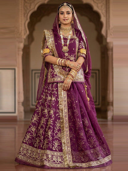 Half Pure Rajputi Poshak - Traditional Rajasthani Dress with Multi Jari Sequence Work-92056