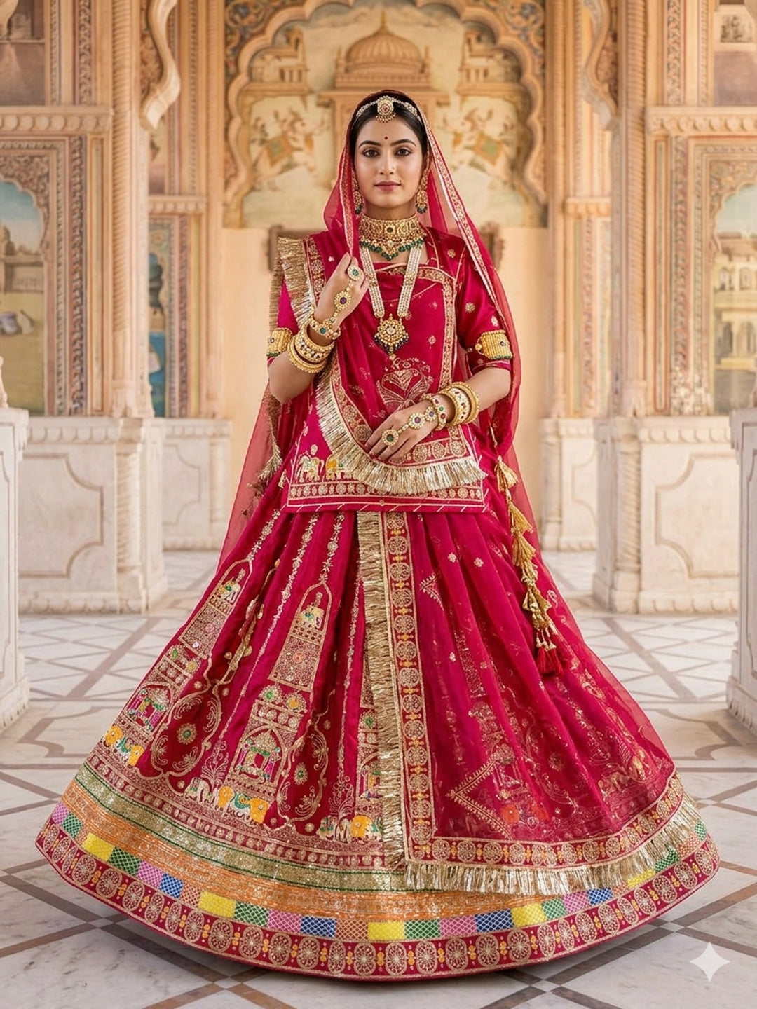 Pink Premium Vintage Georgette Rajputi Poshak – 4 Meter Flare Wedding Wear for Women-91935