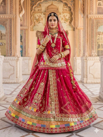 Pink Premium Vintage Georgette Rajputi Poshak – 4 Meter Flare Wedding Wear for Women-91935