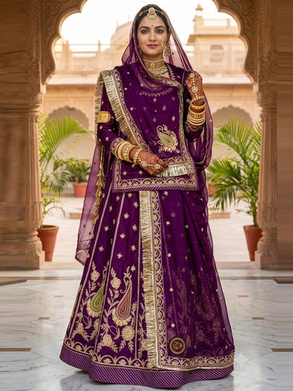 Fandy Silk Wedding Wear Rajputi Poshak for Woman in Purple -91955