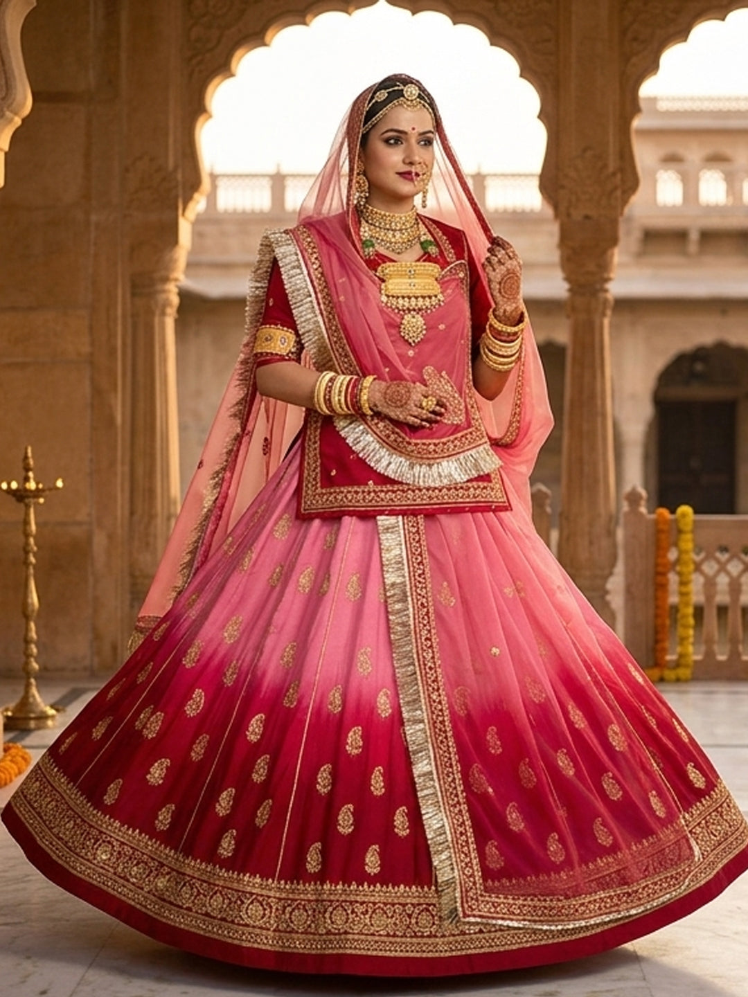 Double Shaded Upada Silk Rajputi Poshak | Wedding Partywear for Women-91970