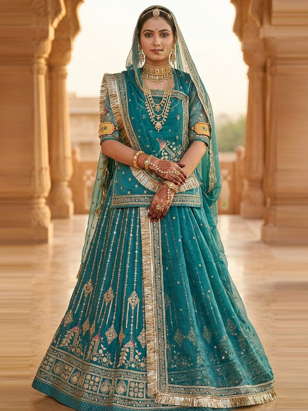 Half Pure Rajputi Poshak - Traditional Rajasthani Dress with Multi Jari Sequence Work-92066