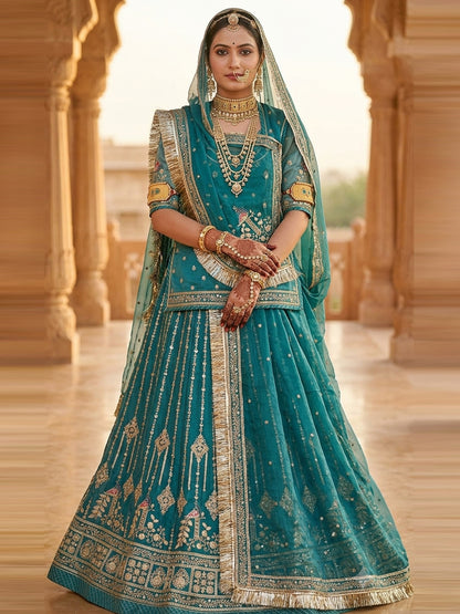 Half Pure Rajputi Poshak - Traditional Rajasthani Dress with Multi Jari Sequence Work-92066