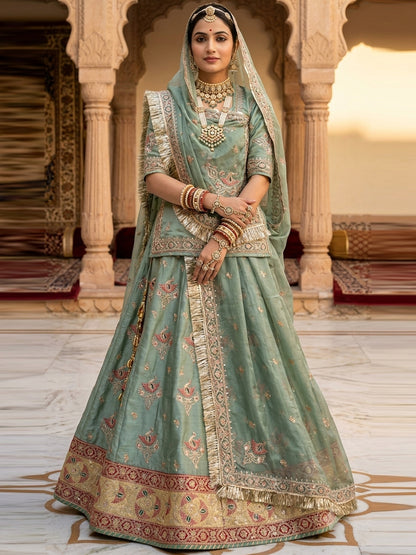 4-Meter Flare Vintage Rajasthani Gabana Tissue Silk Rajputi Poshak for Women-92047