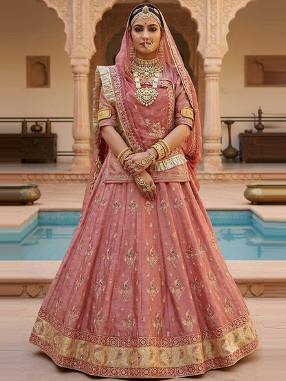 4-Meter Flare Vintage Rajasthani Gabana Tissue Silk Rajputi Poshak for Women-92048