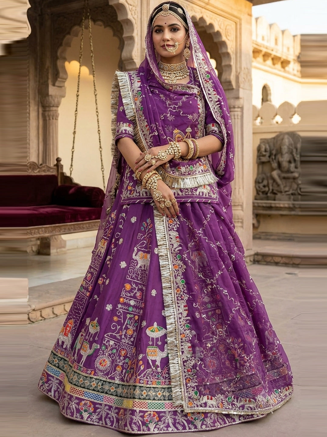 4 Meter Flare Half Pure Poshak - Vintage Rajasthani Rajputi Dress with Sequence Work-92044