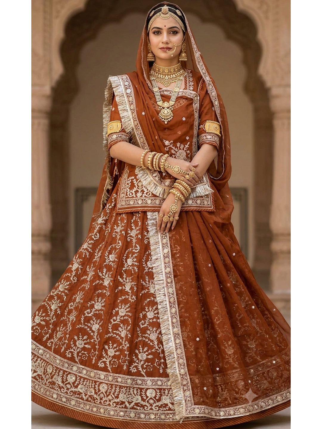 Half Pure Rajputi Poshak - Traditional Rajasthani Dress with Multi Jari Sequence Work-92057