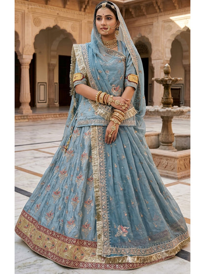 4-Meter Flare Vintage Rajasthani Gabana Tissue Silk Rajputi Poshak for Women-92050