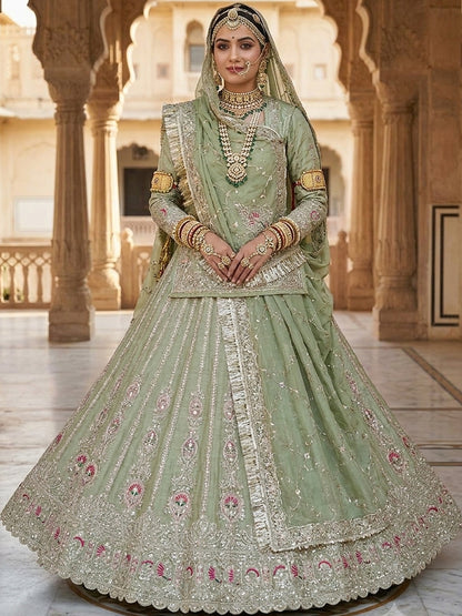 4-Meter Flare Vintage Rajasthani Gabana Tissue Silk Rajputi Poshak for Women-92038