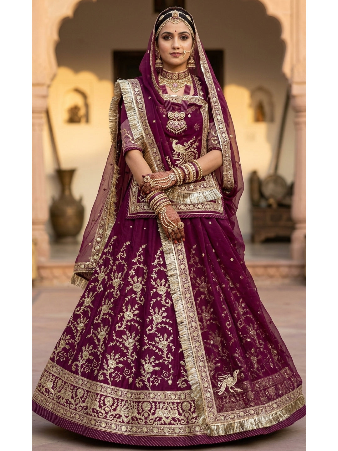 Half Pure Rajputi Poshak - Traditional Rajasthani Dress with Multi Jari Sequence Work-92058
