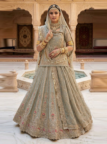 4-Meter Flare Vintage Rajasthani Gabana Tissue Silk Rajputi Poshak for Women-92039