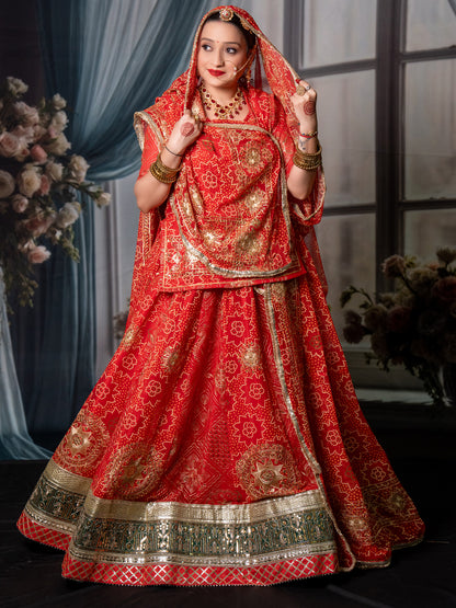 7 Miter full Gher Vintage Georgette Premium quality Bridal Rajputi Poshak In Red color-91480(Copy)