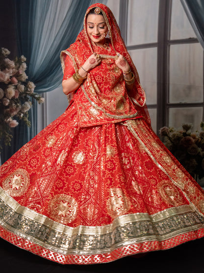 7 Miter full Gher Vintage Georgette Premium quality Bridal Rajputi Poshak In Red color-91480(Copy)