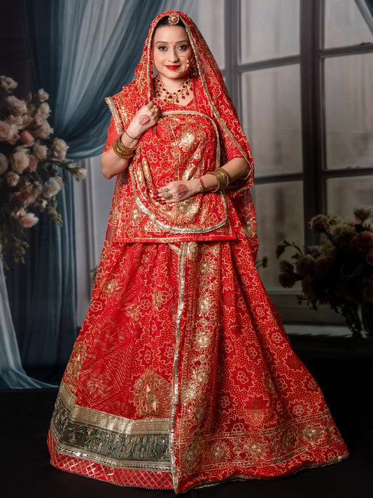 7 Miter full Gher Vintage Georgette Premium quality Bridal Rajputi Poshak In Red color-91480(Copy)