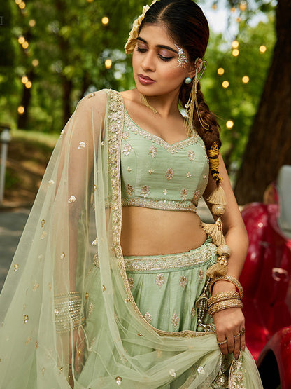 Chinnon Traditional Reception Wedding Lehenga In Lime Green color-41066