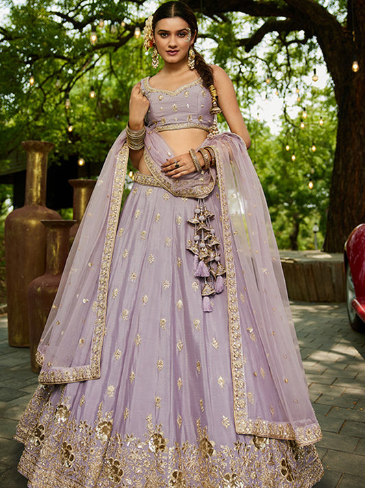 Chinnon Traditional Reception Wedding Lehenga In Purple color-41067