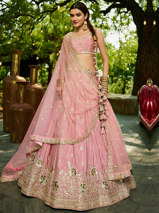 Chinnon Traditional Reception Wedding Lehenga In Pink color-41068