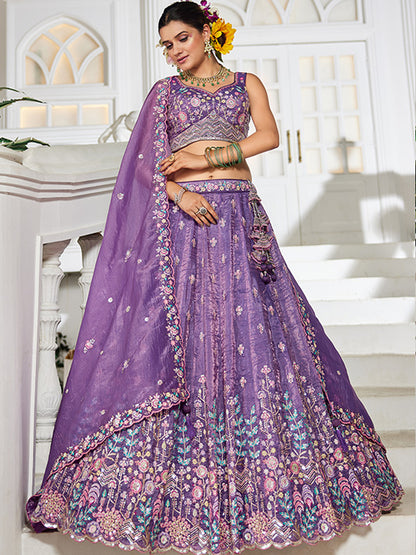 Tissue Traditional Reception Wedding Lehenga In Purple color-41079